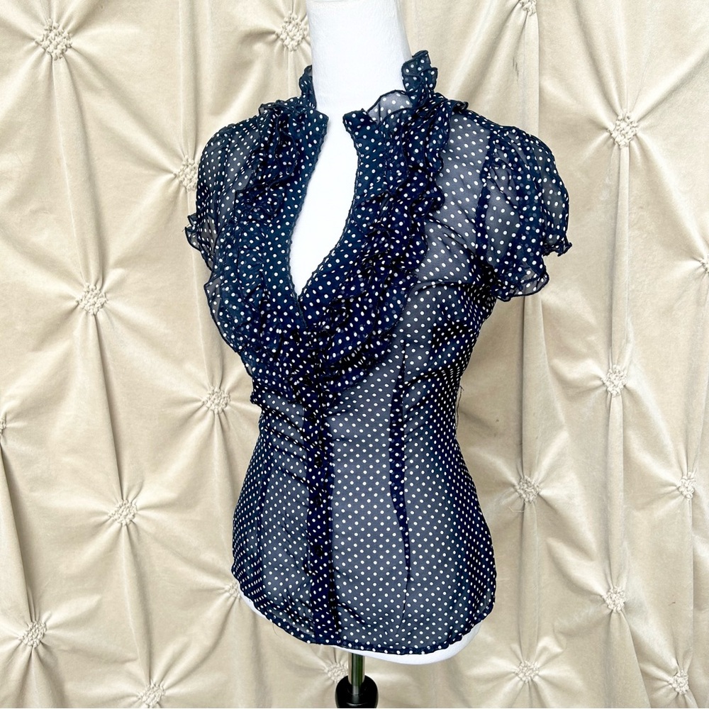 ❌SOLD❌ Y2K Sheer Ruffle Dot Blouse
